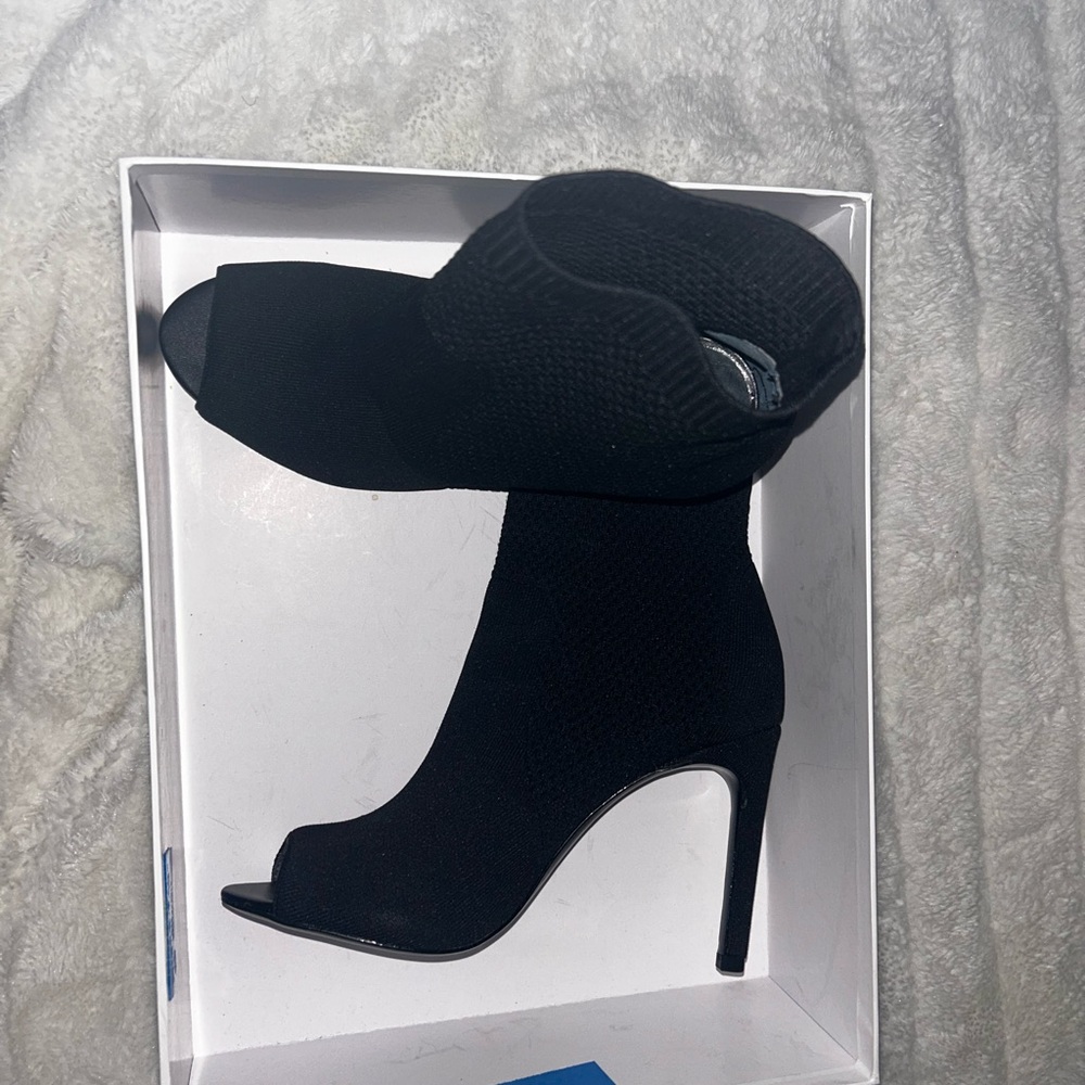Charles David Black Peep-Toe Heeled Boots